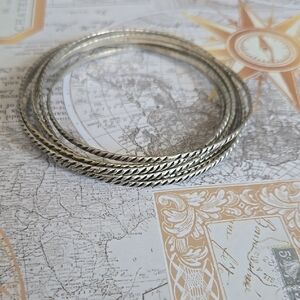 Silver Textured Bangle Bracelet Set